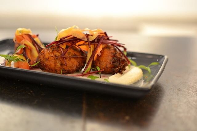 Carrot and Scarmorza fritters, fennel puree.