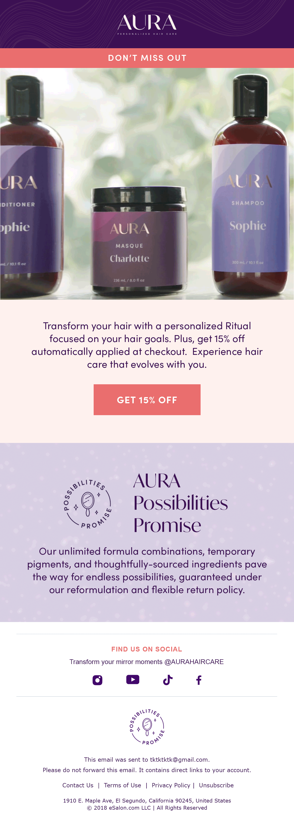 AURA 15% Offer Inquirer Email