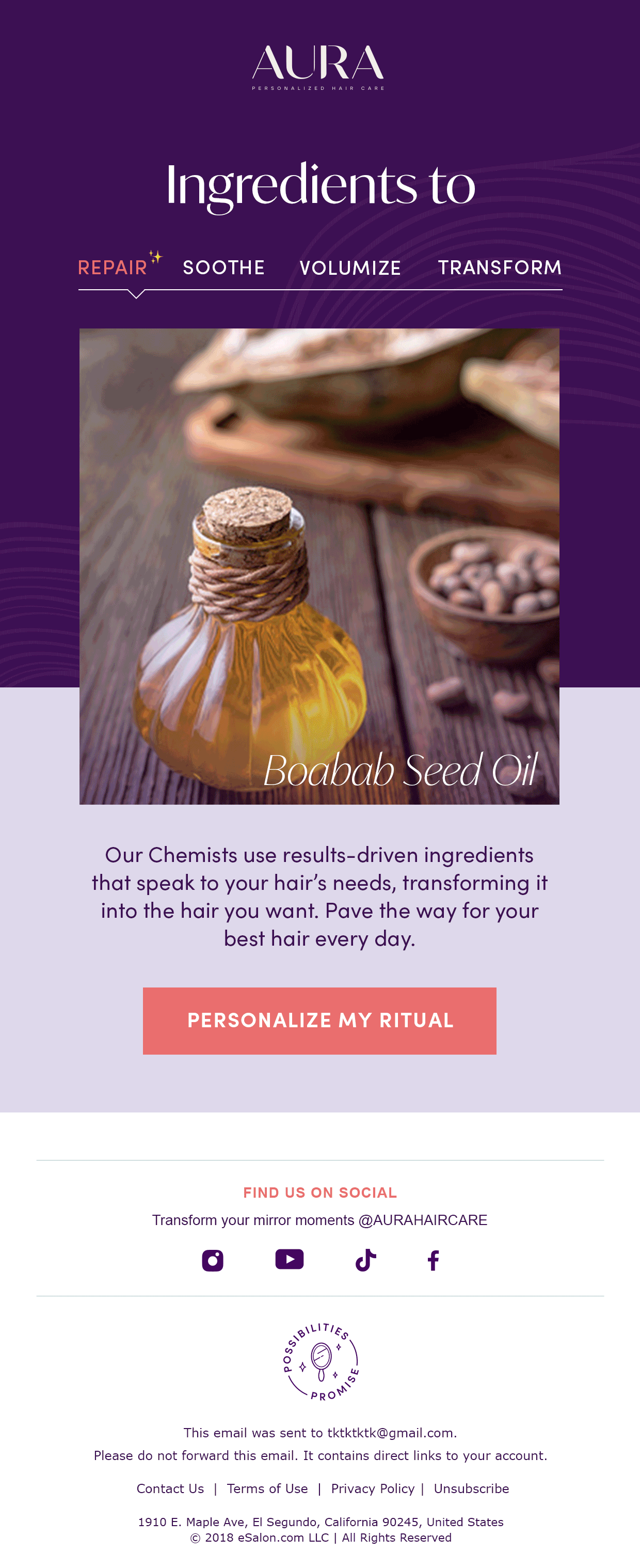 AURA Transformative Ingredients Inquirer Email