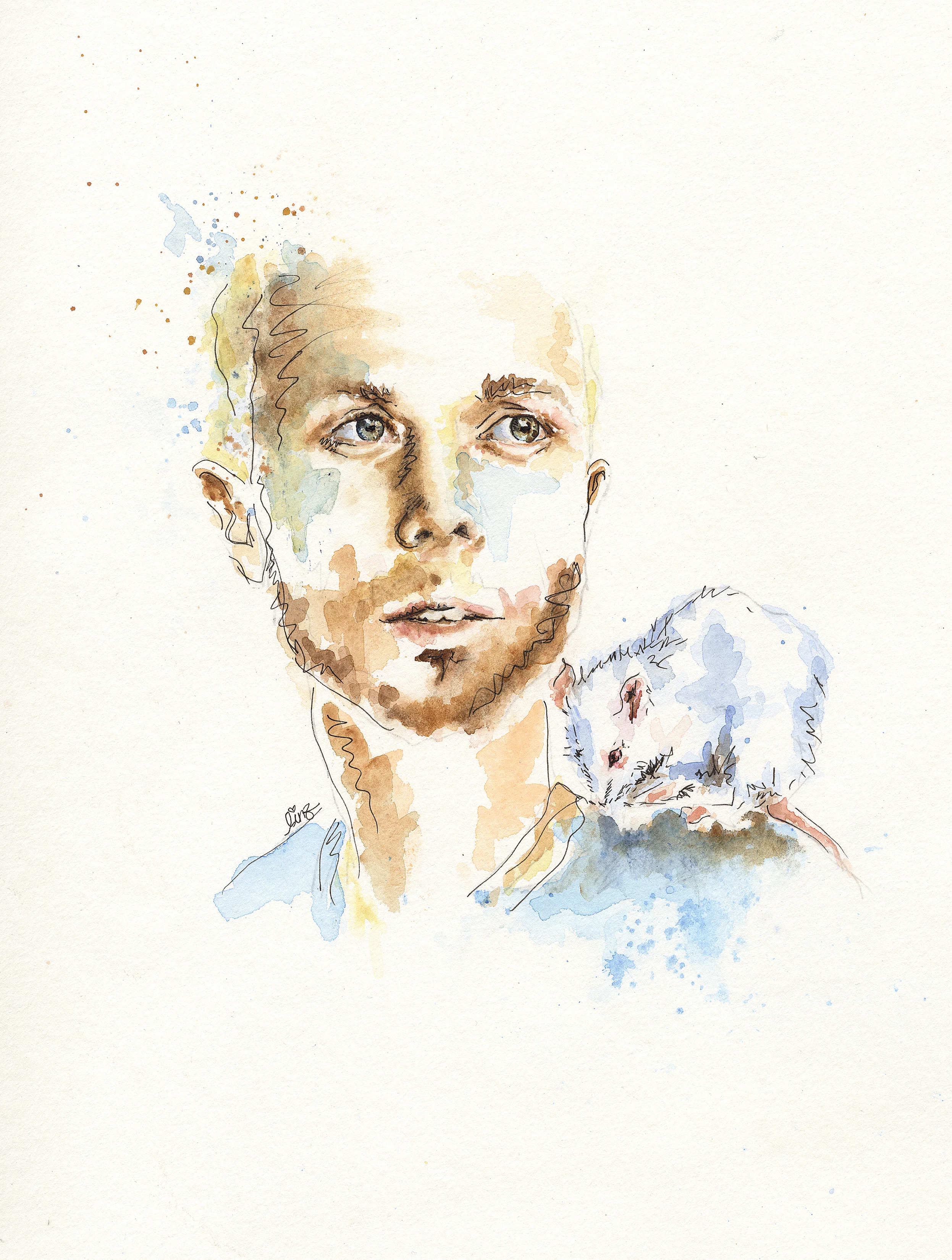 Milo Runkle with Caesar the Rat
