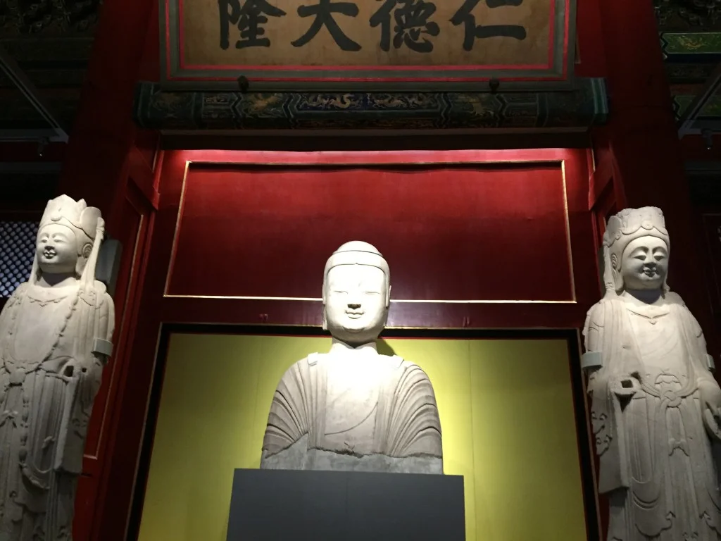 Stone bodhisattva from the Northern Wei period (386-535 AD) on display in the Cining Gong.