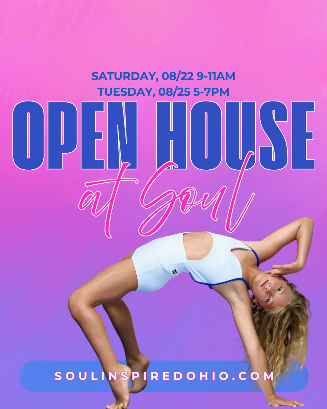 💖✏️OPEN HOUSE at Soul Inspired Dance Complex! ✏️💖

Come see where the magic happens! 🩰💃 We&rsquo;re opening our doors and would love to welcome you to the studio! ✨

📅 Saturday, August 22 | 9&ndash;11 AM
📅 Tuesday, August 25 | 5&ndash;7 PM

Sto