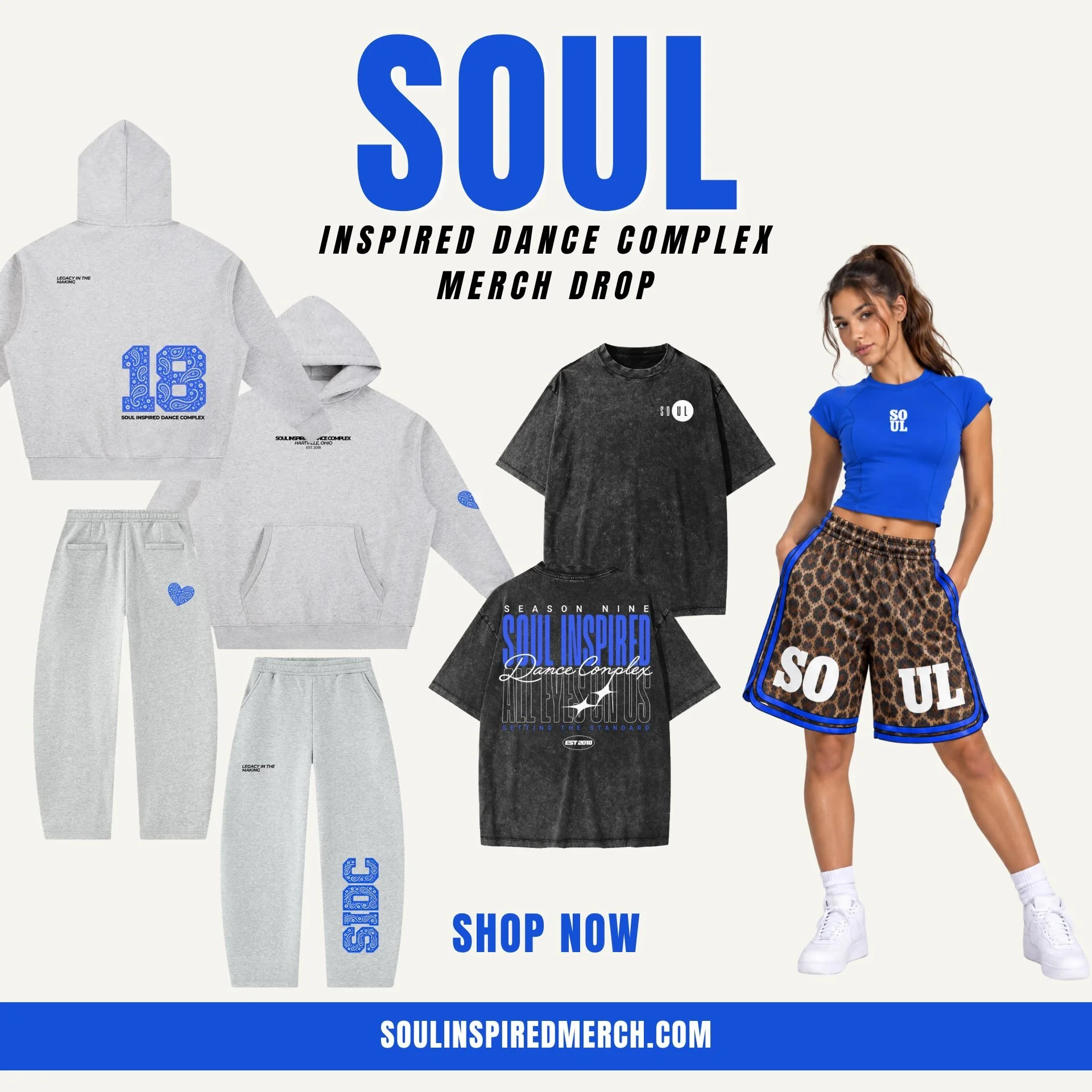THE SOUL FALL DROP JUST HIT. 🐆💙✨

New season. New merch. New merch website. 👏 soulinspiredmerch.com
LINK IN BIO

And the newest pieces?! Yeah&hellip; you&rsquo;re gonna want these. 👀

🐆 LIMITED EDITION CHEETAH SHORTS
💙 BLUE SCULPT SEAM TOP
*Bot