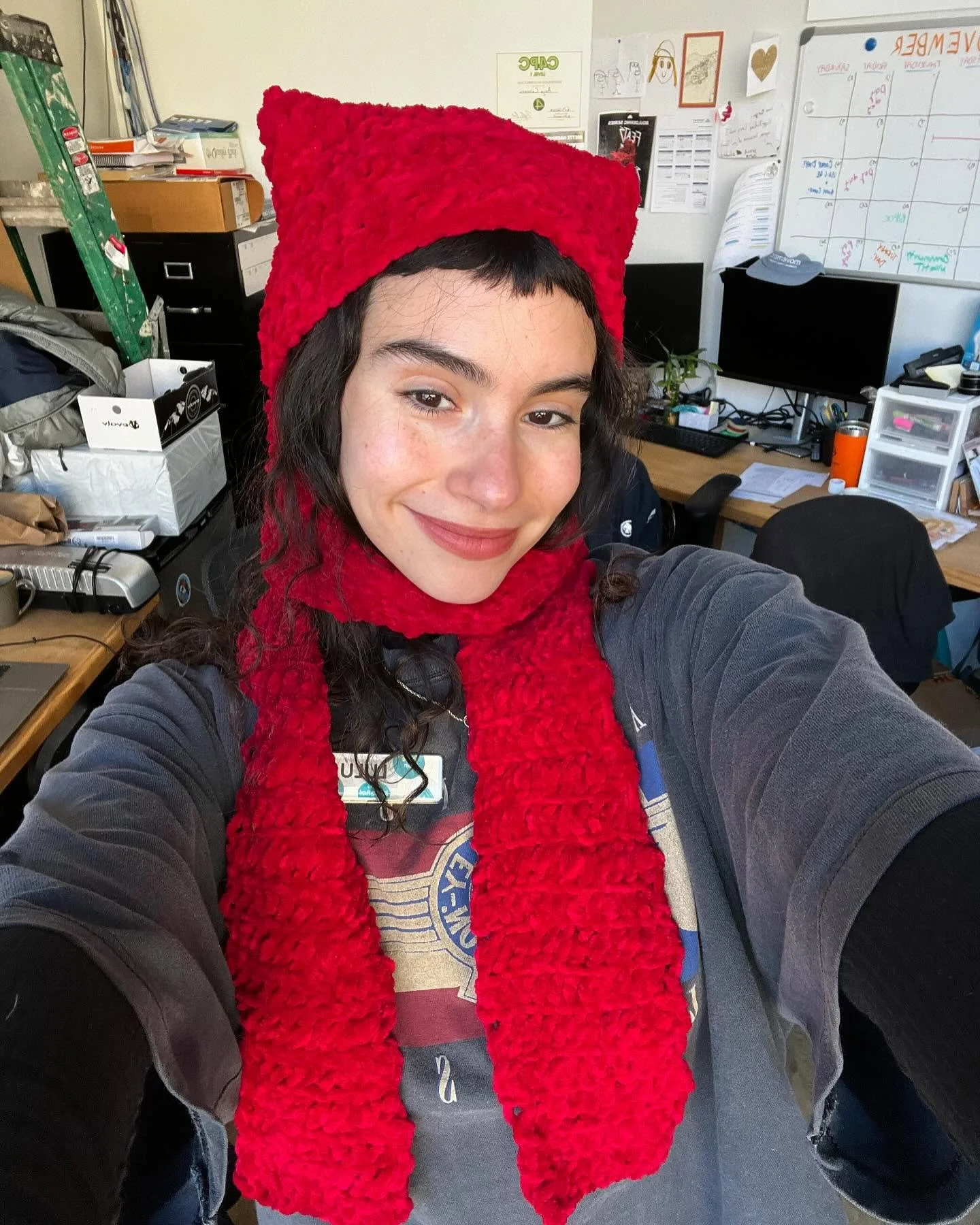 Two red crochet cat ear hooded scarves for @lulul1u ! One velvet red and one bright red&hellip;let me know if you want a red one too&hellip;👀
