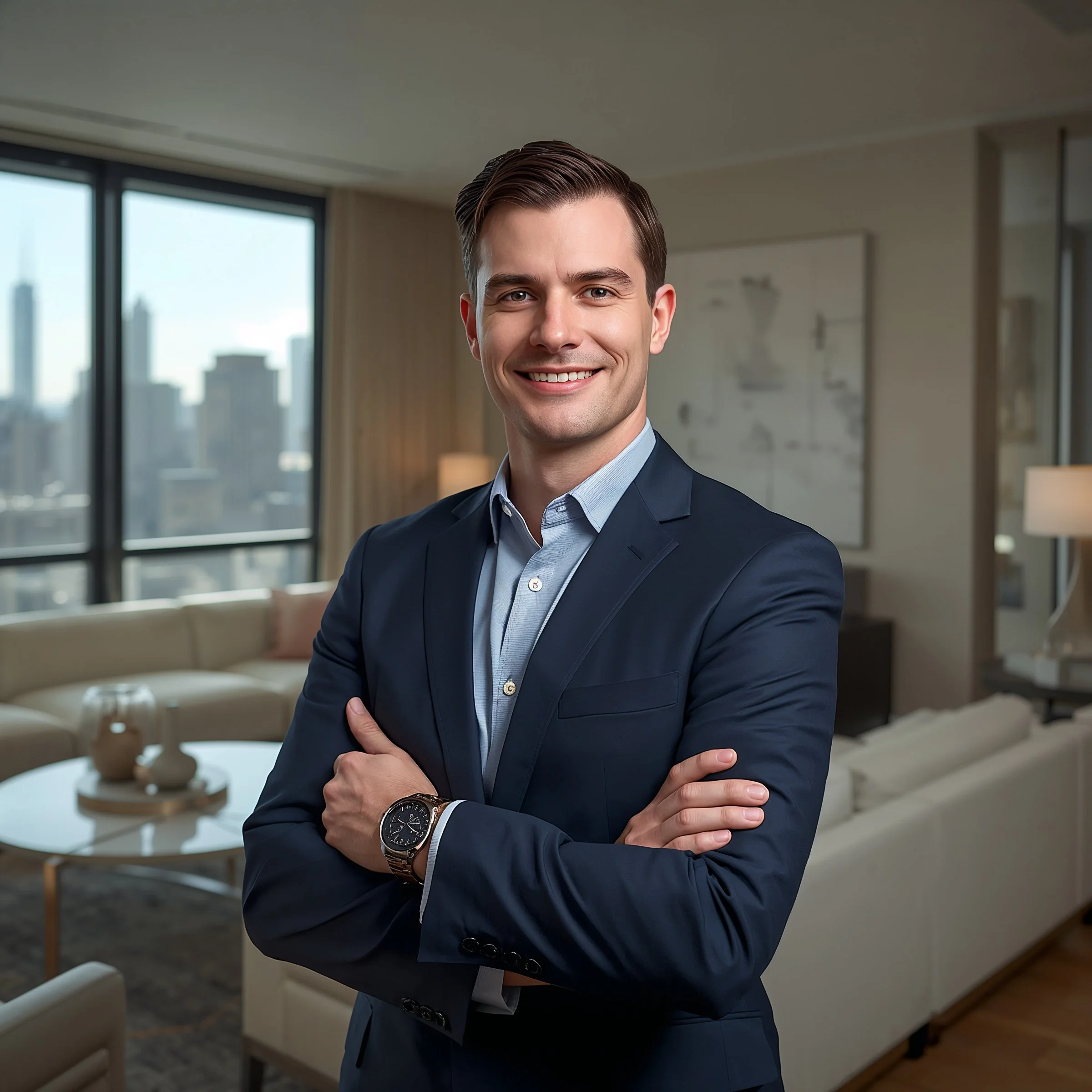 Chicago realtor from River North photographed inside a sophisticated modern condominium