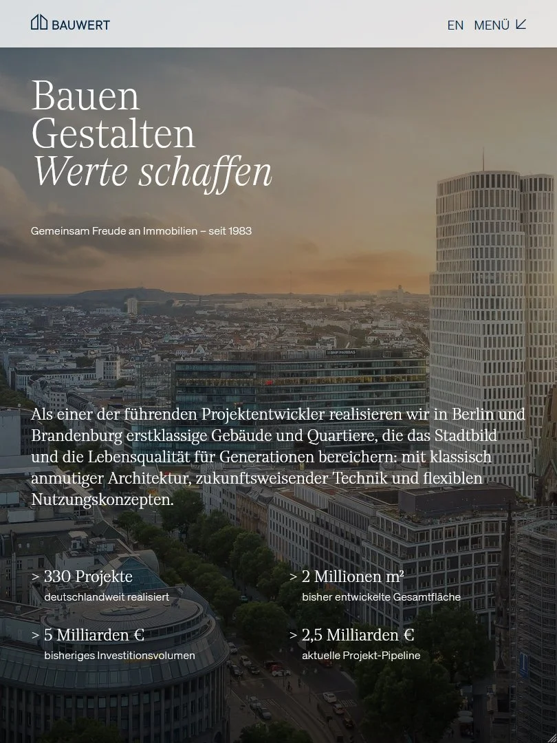 Website der BAUWERT AG | Kunde: JONASGOLD Kommunikation und Design, Berlin | Text | 2024