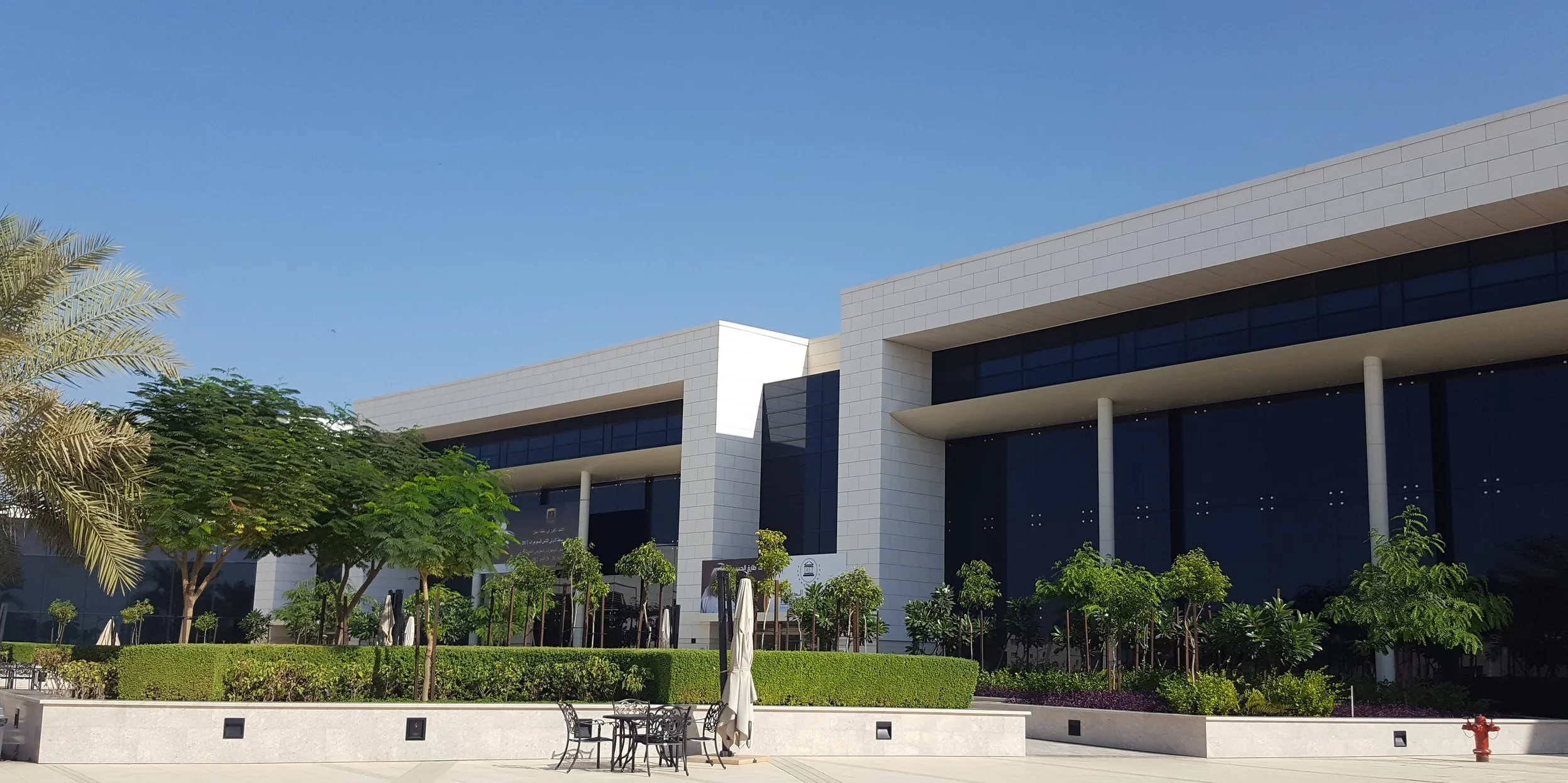 Clean lines in the buildings and hedging