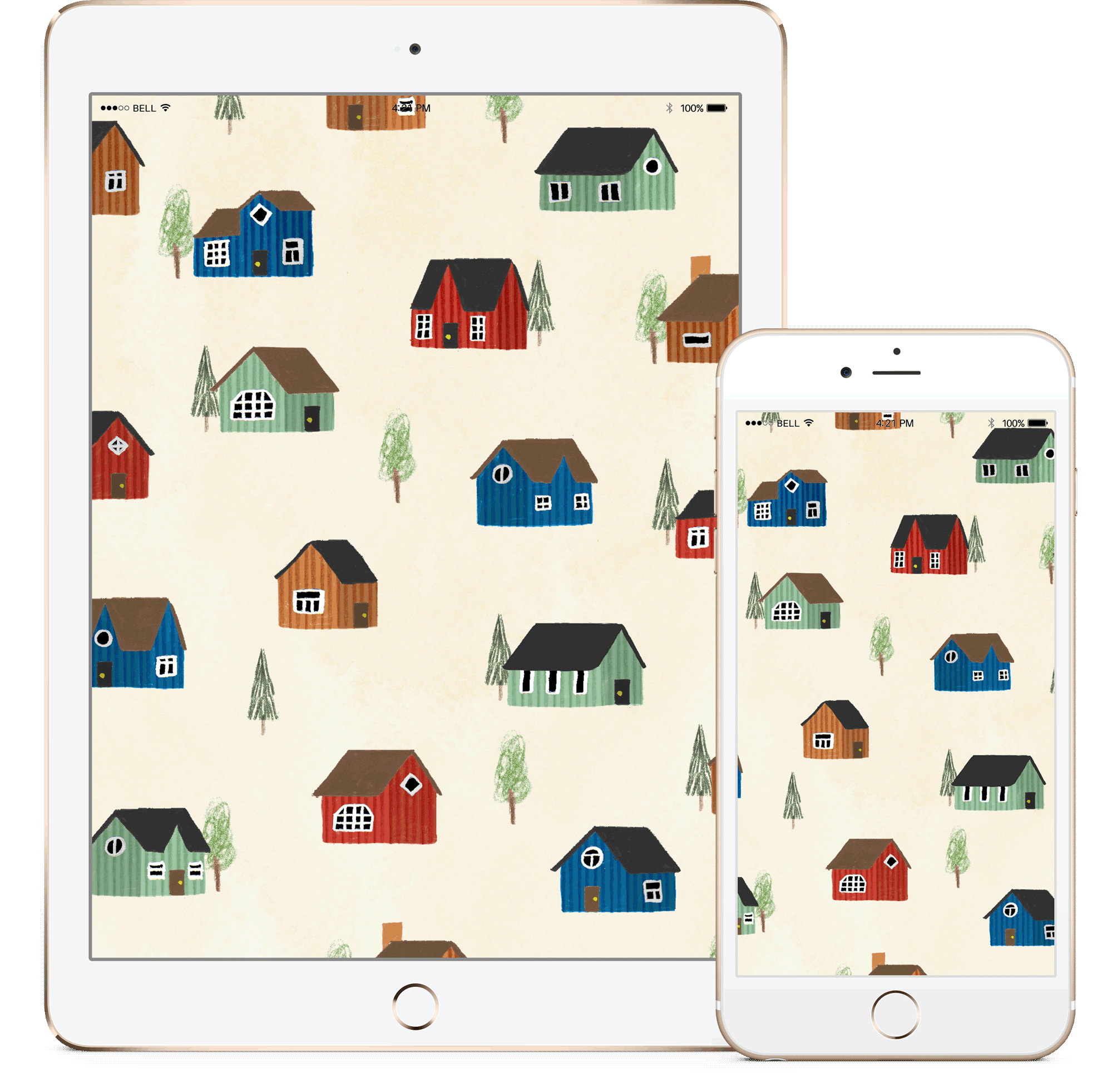 Mollie Makes digital wallpaper displayed on iPad and iPhone