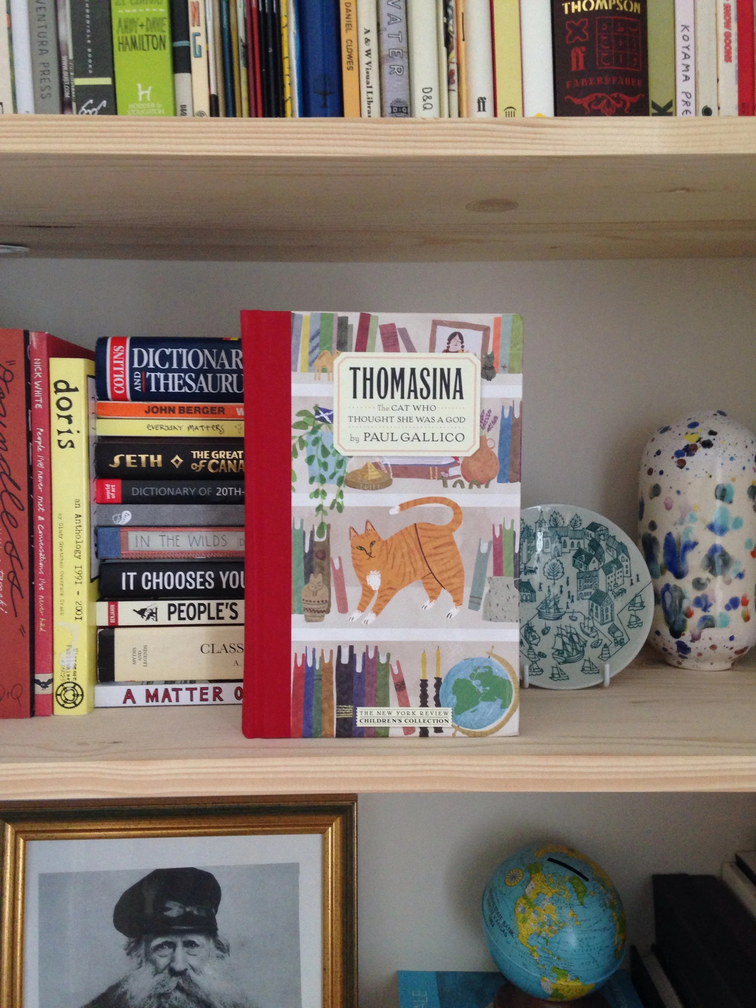 Thomasina - The Cat Who Thought She Was a God by Paul Gallico - hardcover book propped up on a bookshelf