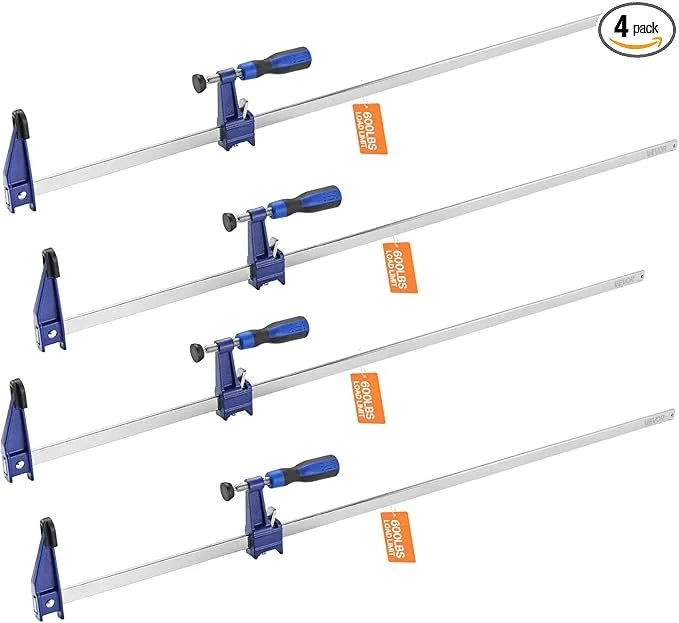 VEVOR four pack of thirty six inch woodworking bar clamps and lockable F clamps with six hundred pound load limit on sale for thirty six dollars and forty six cents