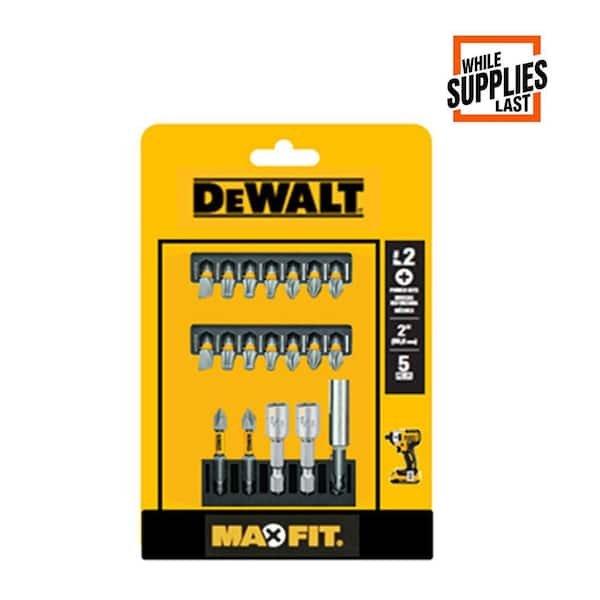 DeWalt Maxfit 1 inch carbon steel driving bit set 19 pieces with magnetic bit holder inside yellow storage case