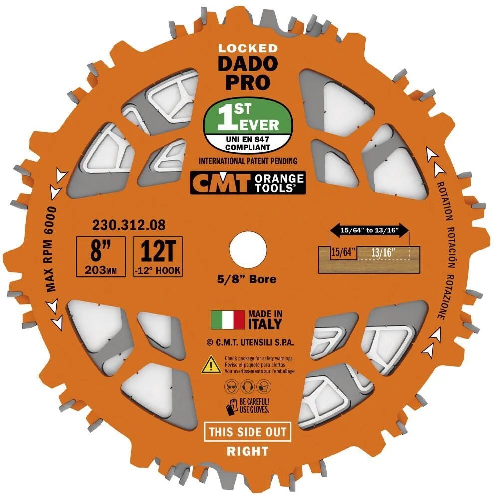 CMT 8in 12T Wood Locked Dado Pro Blade Set