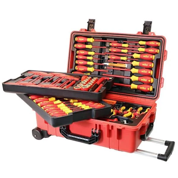 Wiha Master Electrician's 80 piece 1000 volt insulated tool set in lockable rolling hard case on sale at Home Depot online for $1,595.04 today only July 7 2026, $223.06 off original $1,818.10 price