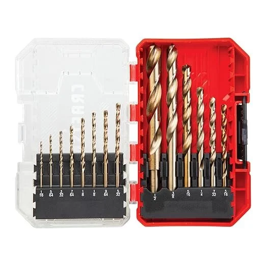 CRAFTSMAN 14 piece gold oxide drill bit set CMAM2214 for wood, plastic, and metal with carrying case on sale for $9.98.