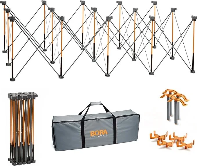 Bora Centipede 30 inch 4 by 8 foot folding portable workbench with carry bag, 4 quick clamps, and 4 2x4 brackets on sale at Amazon