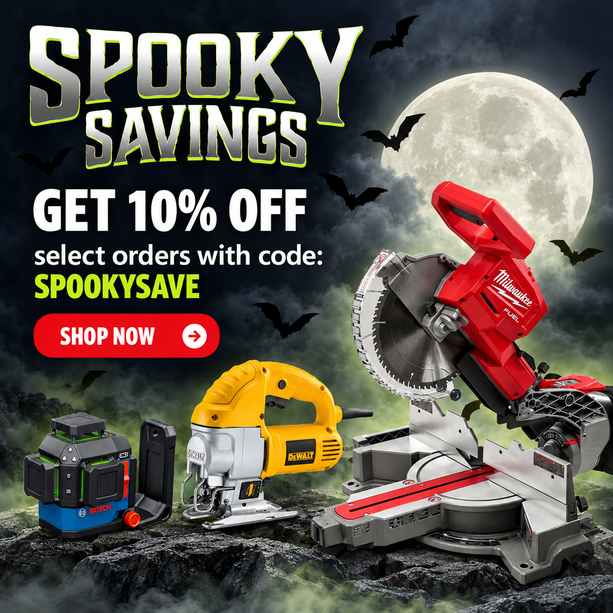 Assortment of power tools and hand tools from top brands like DeWalt and Milwaukee on sale at Acme Tools