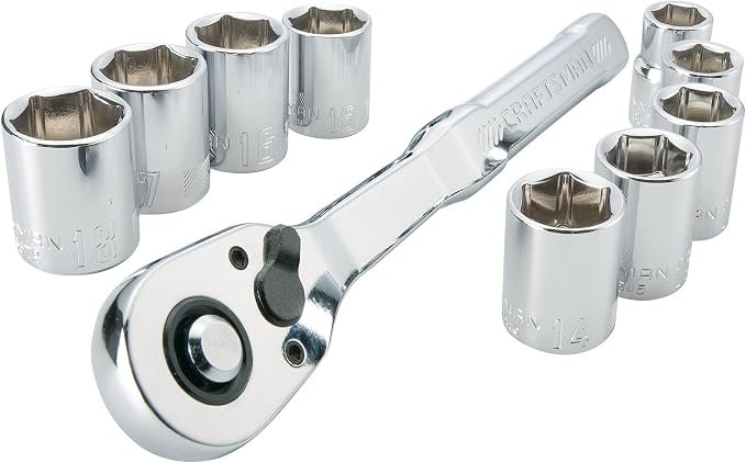 CRAFTSMAN CMMT34564 10 piece metric mechanics tool set with 3/8 in. drive low profile 72 tooth ratchet and 6 point chrome sockets