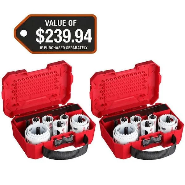 Milwaukee Hole Dozer 34 piece general purpose bi metal hole saw set in a red carrying case on sale for $126.