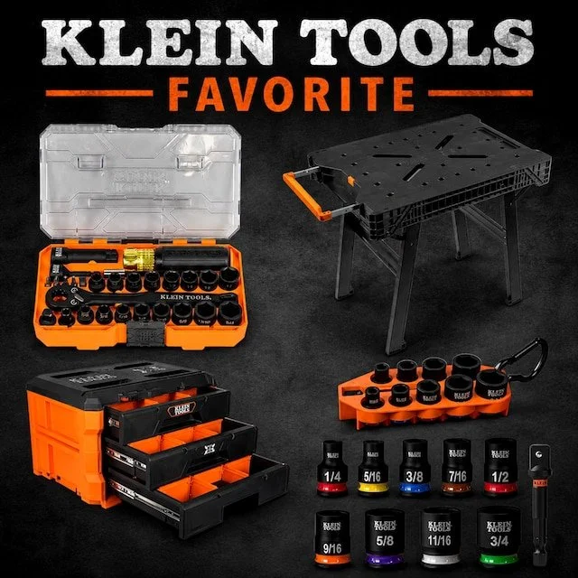 Klein Tools 2026 top picks lineup including MODbox modular storage, KNECT socket sets, and hand tools available at Lowe's