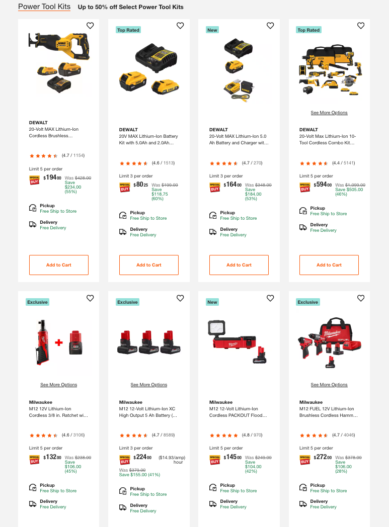 Home Depot flash sale up to 50% off power tool combo kits batteries and outdoor power equipment today only