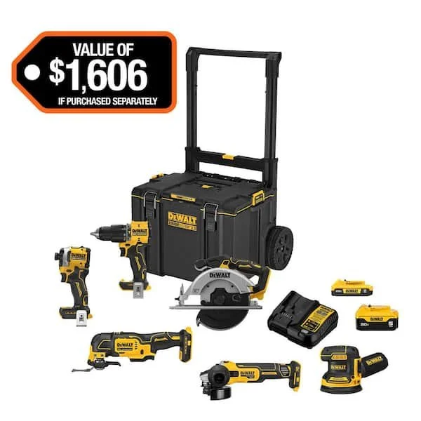 DEWALT 20V MAX ToughSystem 6 tool cordless combo kit with batteries, charger, and storage box on sale at The Home Depot