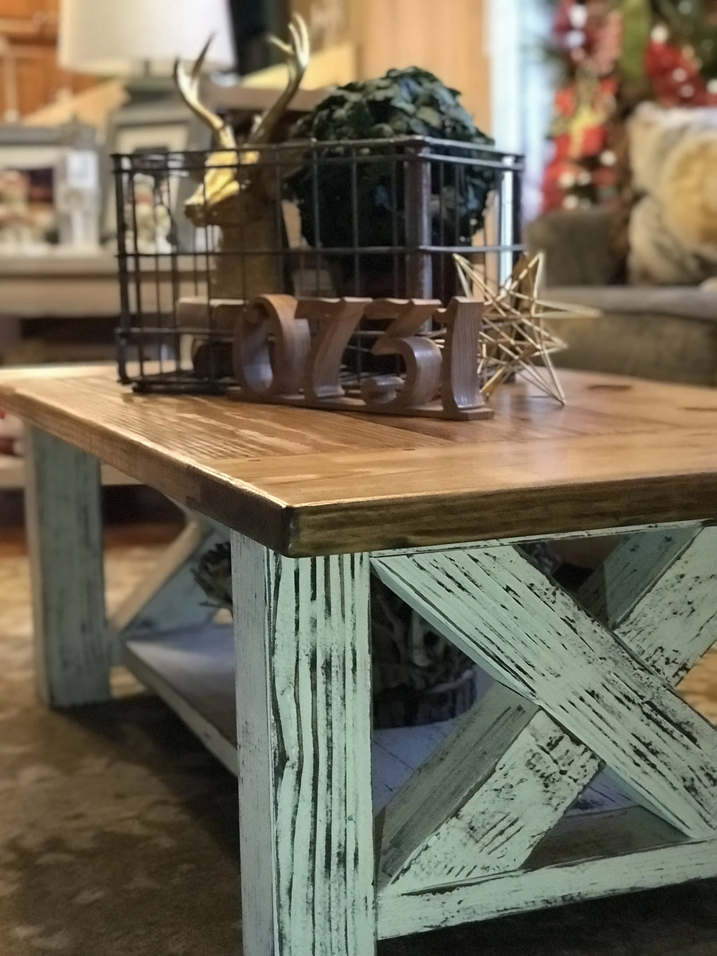 Chunky Farmhouse Coffee Table - Distressed