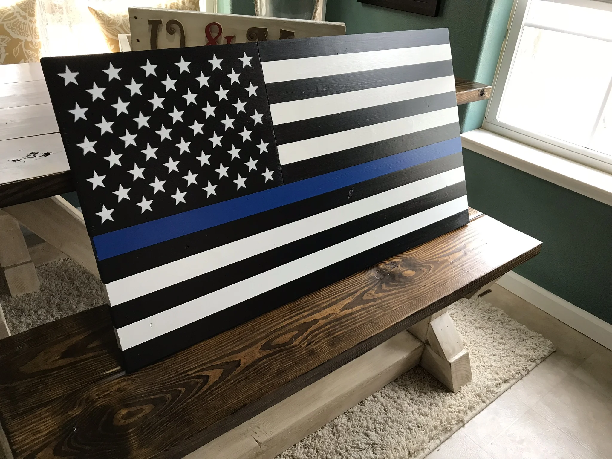 Wooden Thin Blue Line Flag
