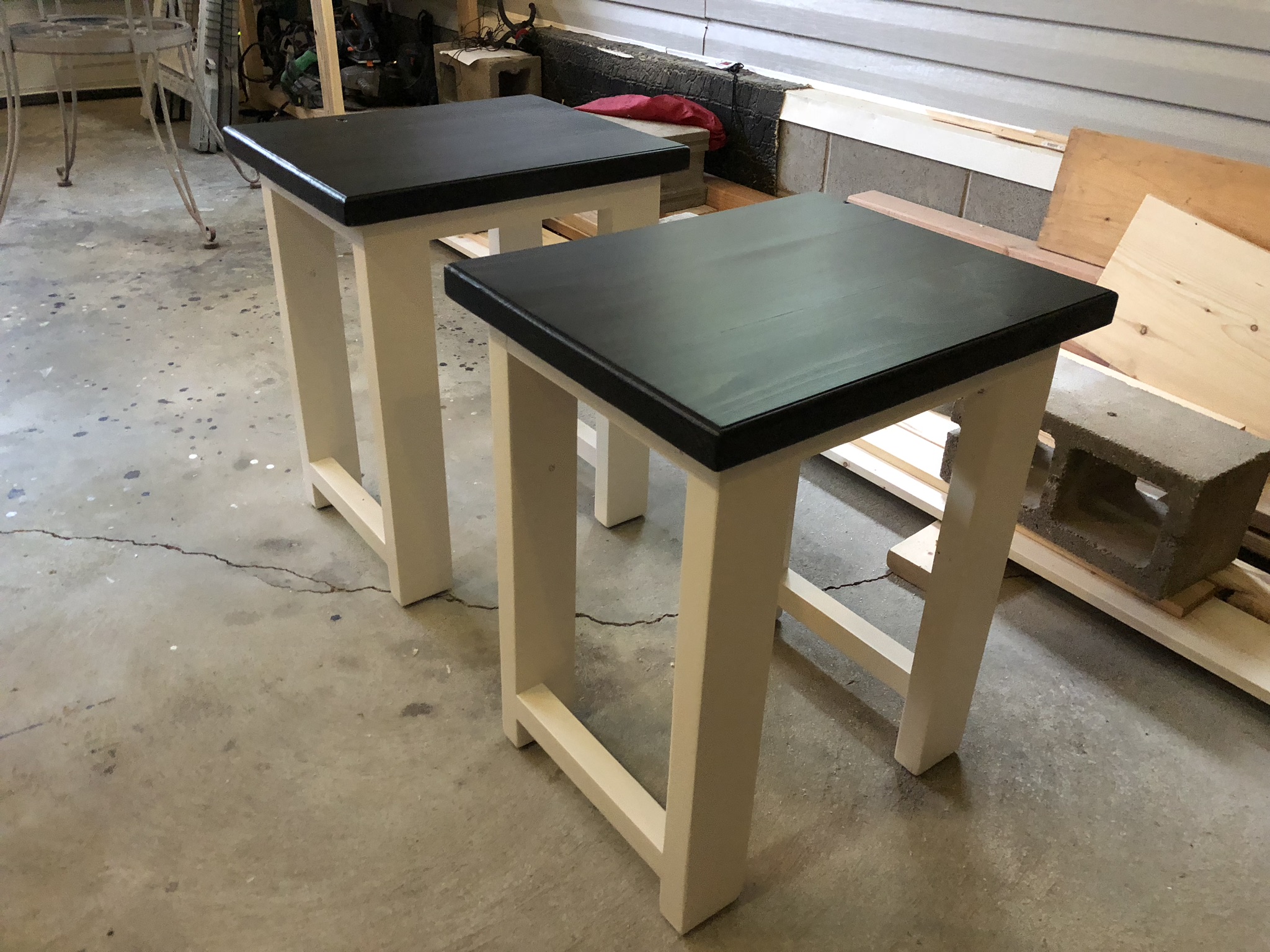 Side table with ebony stained top.