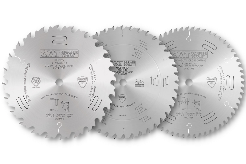 🔥 50% OFF – CMT Orange Chrome 3-Piece 10" Saw Blade Set