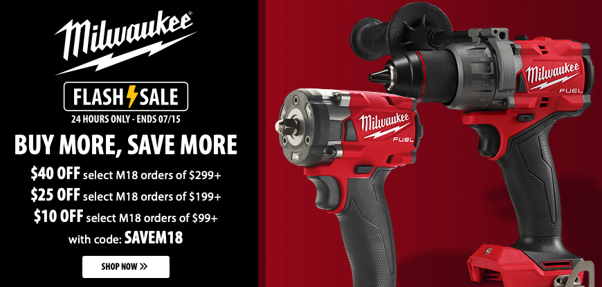 🔥 TODAY ONLY: Save $10 to $40 on Milwaukee M18 Orders with Code SAVEM18