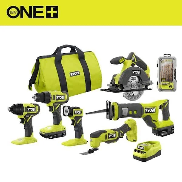 🟢 TODAY ONLY: RYOBI 18V Cordless 6-Tool Combo Kit + Drill Bit Set – Just $213.97 (Was $318.97)