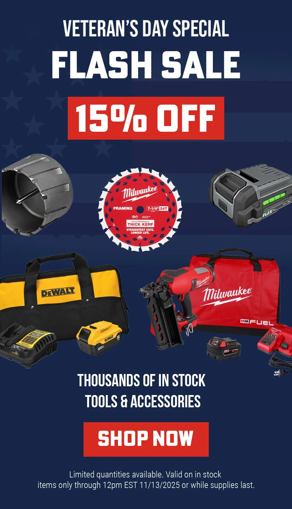 15% Off Tools Veteran’s Day Flash Sale