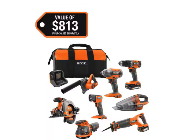 $500 Off RIDGID 18V 8 Tool Combo Kit Deal
