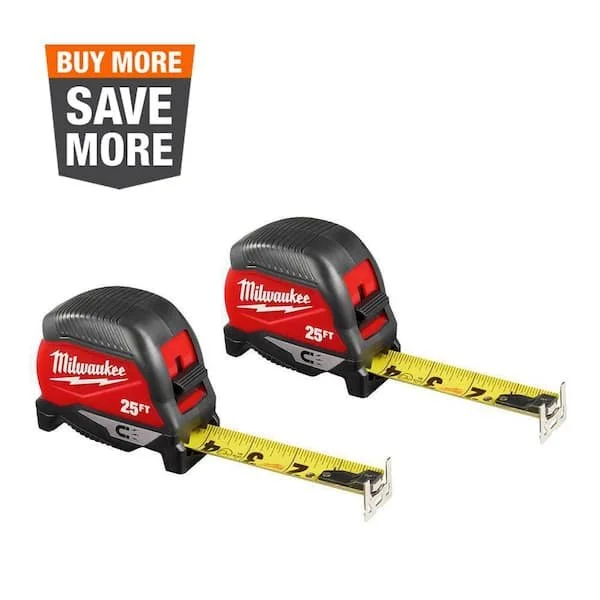 57% Off Milwaukee 25ft Tape Measure 2 Pack $19.97