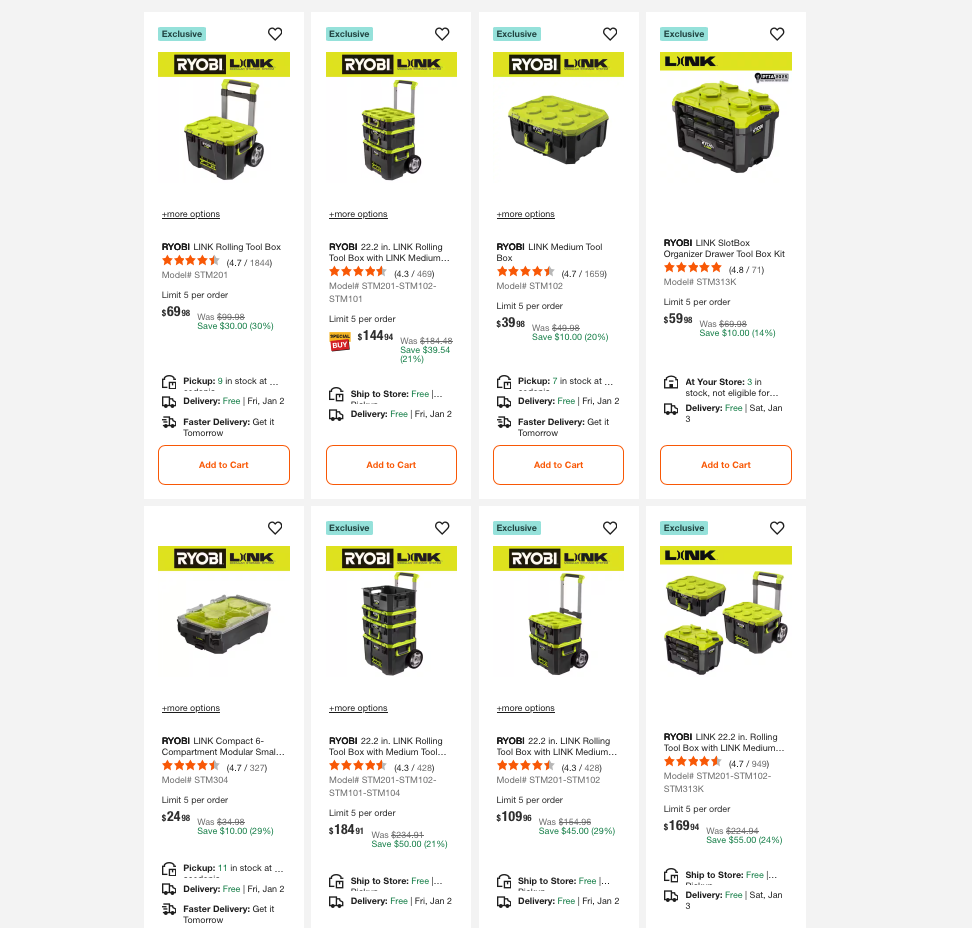 Save up to 30% on RYOBI LINK Tool Storage