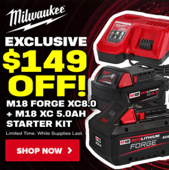 Milwaukee M18 REDLITHIUM FORGE Starter Kit $299 Save $149
