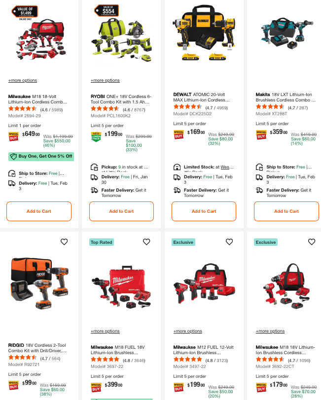 Up to $550 Off Power Tool Kits at Home Depot Deal