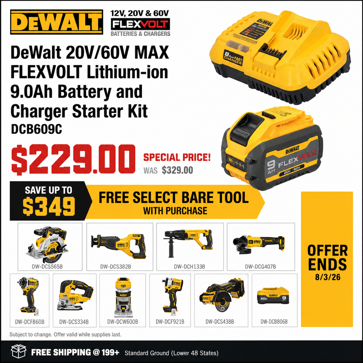 DEWALT FLEXVOLT 20V 60V MAX 9.0 Ah lithium ion battery and fast charger starter kit on sale at Ohio Power Tool.