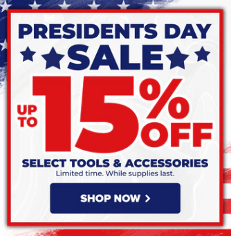 Save 15% Tool Nut Presidents Day Deal