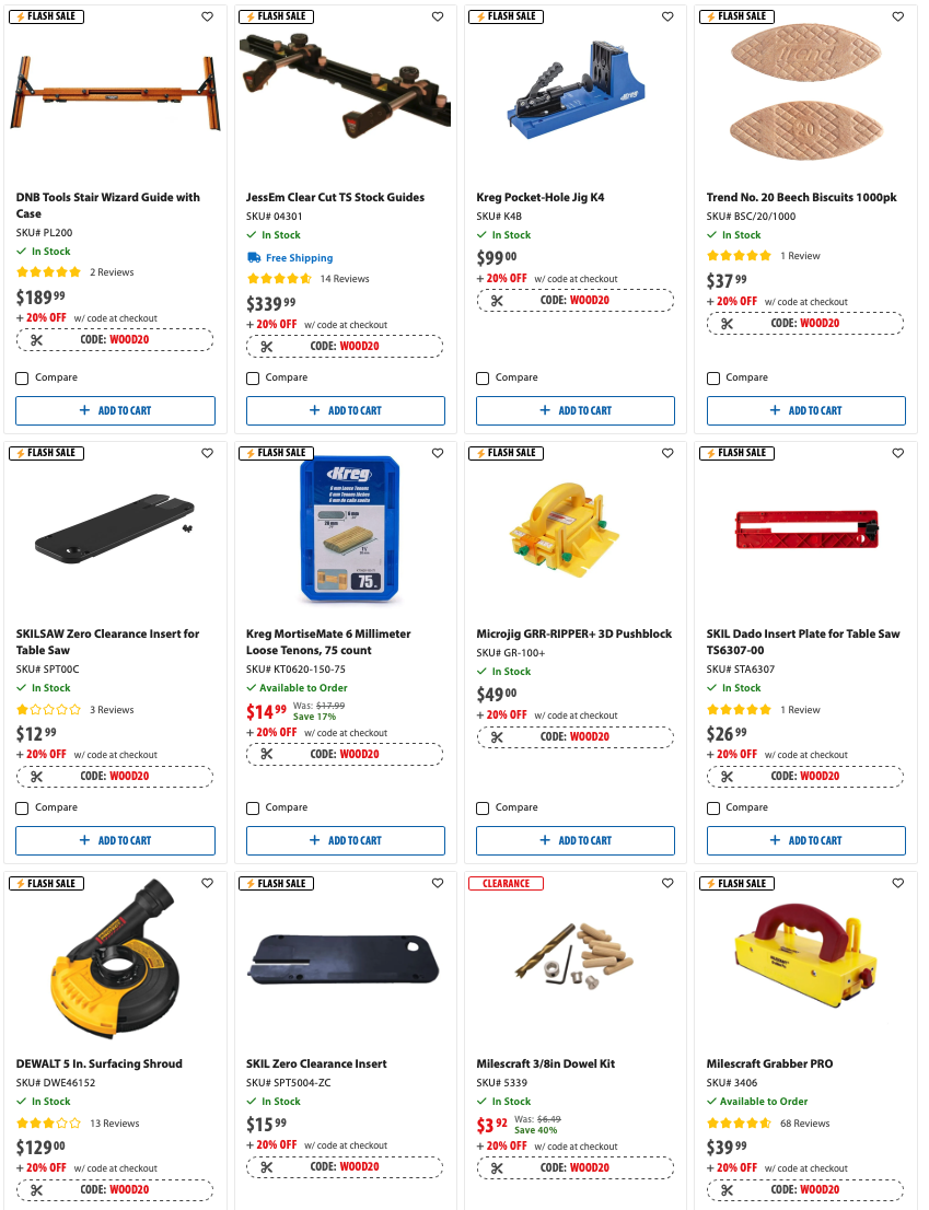 Today Only 20% off ACME Woodworking Accessories Deal