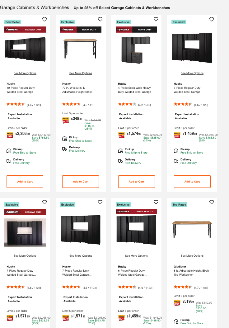 Today Only Save 25% on Garage Cabinets and Workbenches