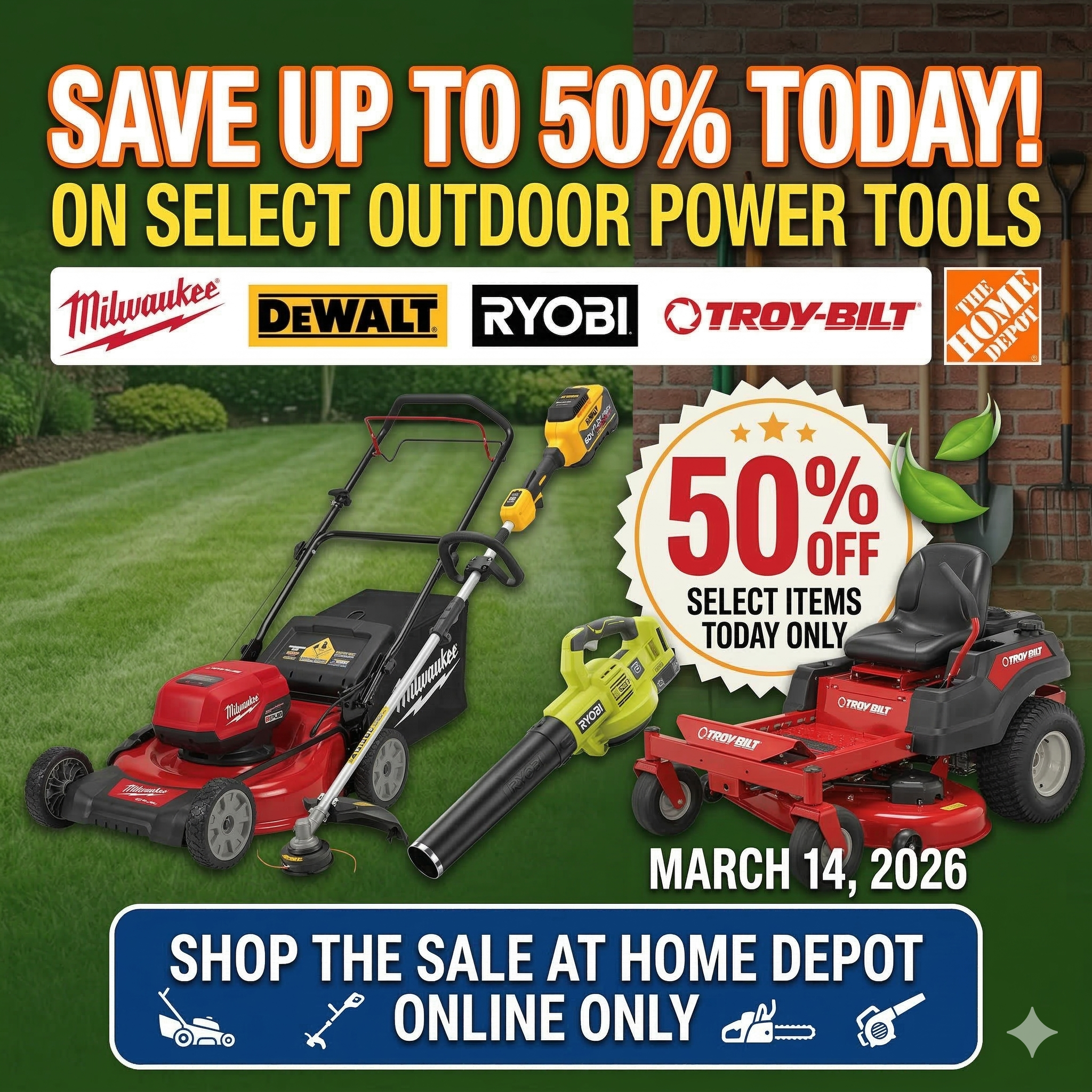 Today Only Save 50% on Home Depot Outdoor Power Tools