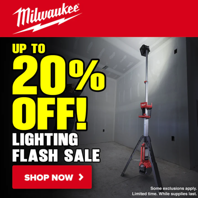 Today Only Save 20% on Milwaukee Jobsite Lighting