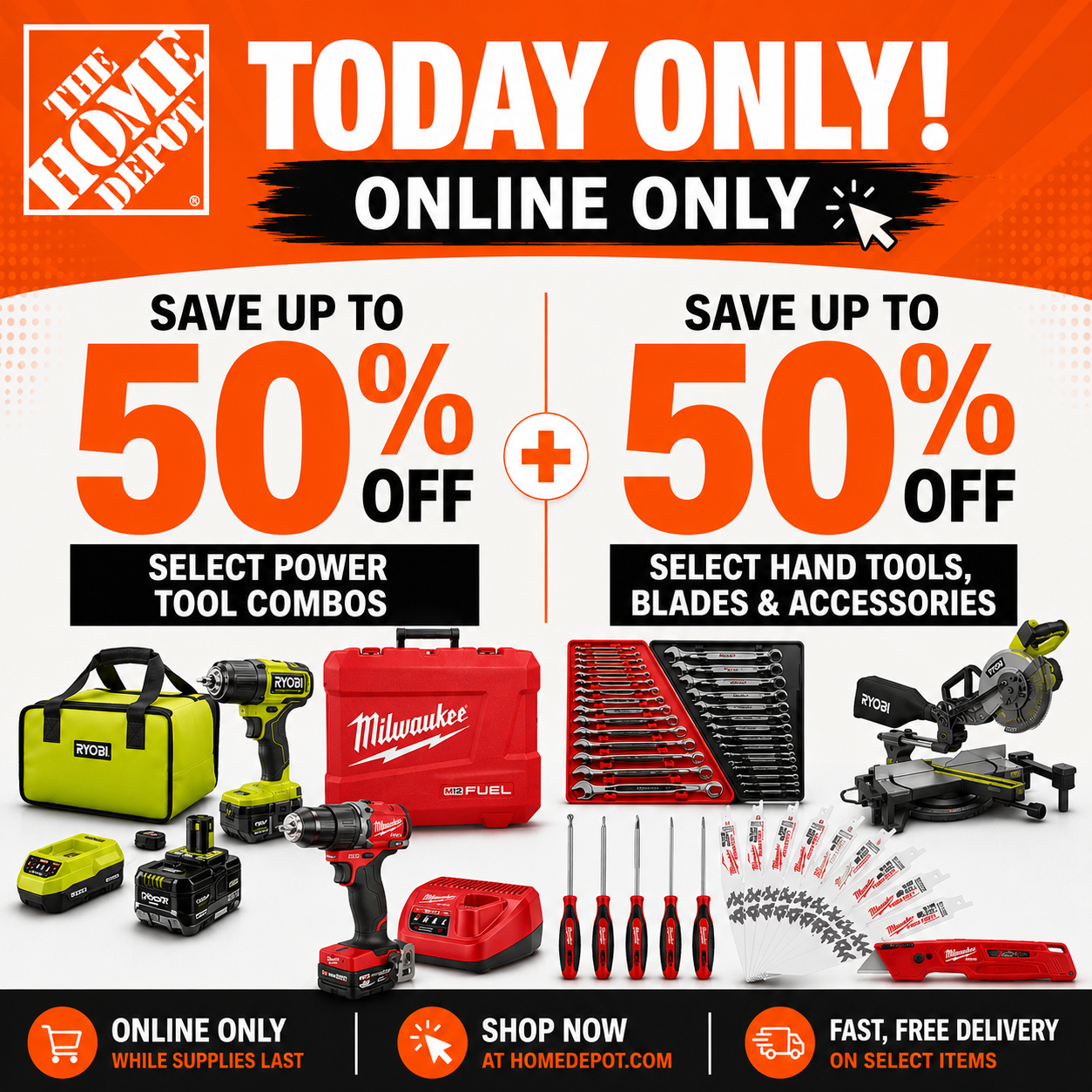 Today Only Save Up to 50% on Power Tools at Home Depot