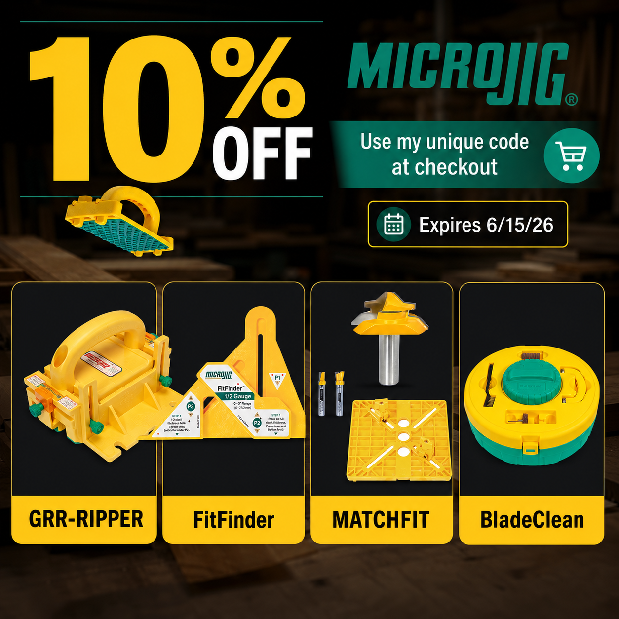 MicroJig 10% Off Promo: GRR-Ripper, FitFinder, MATCHFIT, and Blade Cleaner