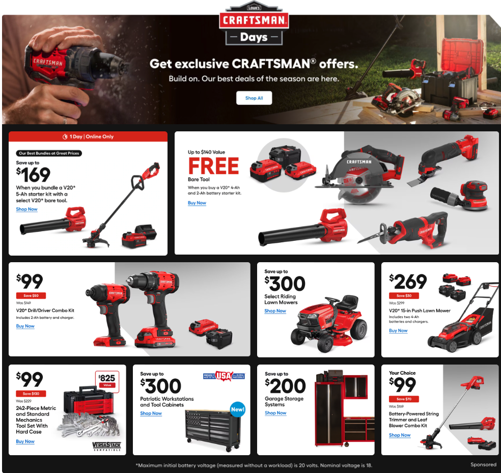 CRAFTSMAN Days at Lowe's: Save Up to $300 Off