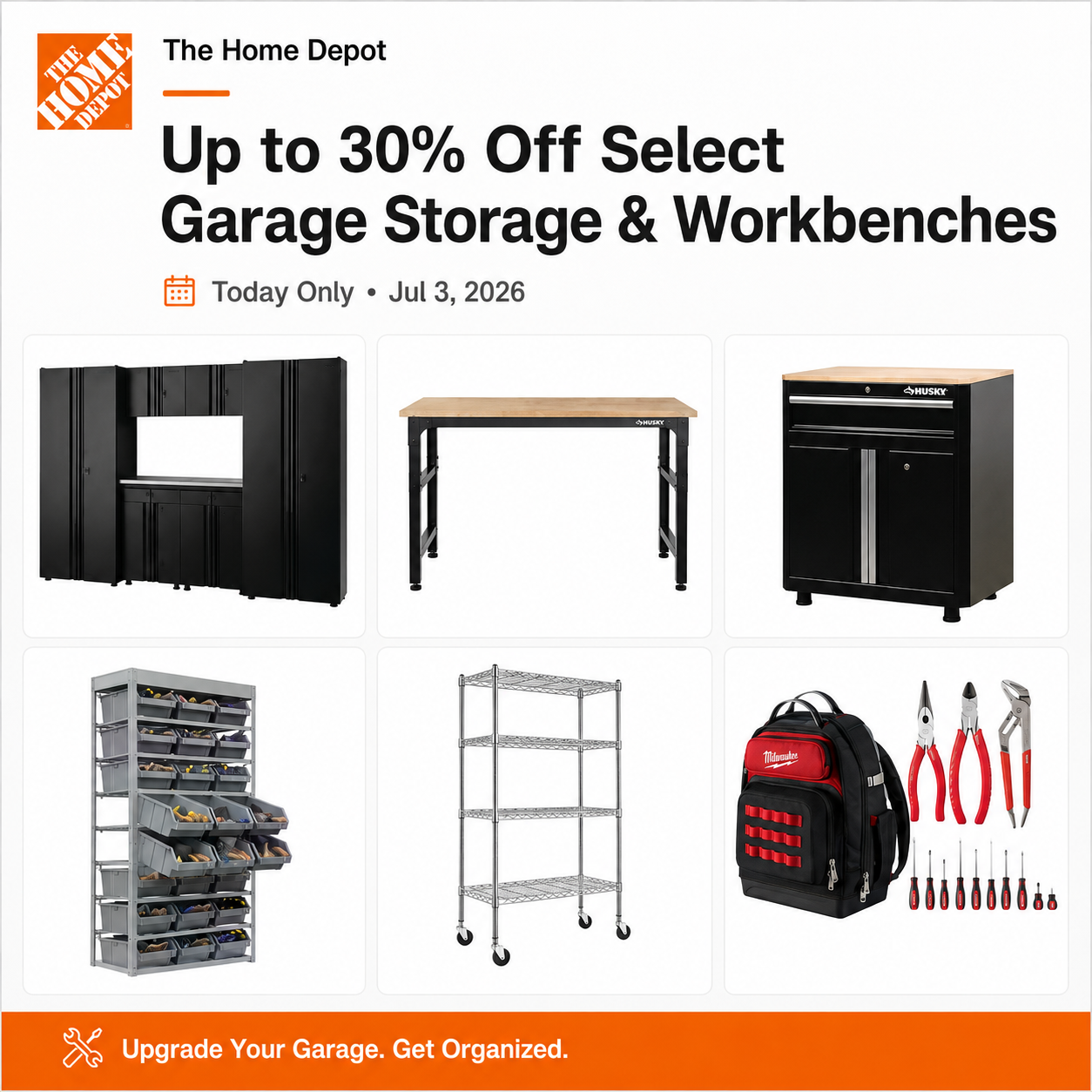 Save Up to 30% Off Garage Storage at The Home Depot