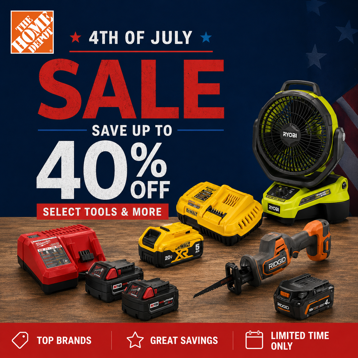 Up to 40% Off The Home Depot 4th of July Tool Deals