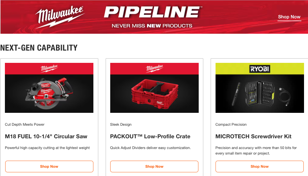 New Milwaukee RYOBI and RIDGID Tools at Home Depot