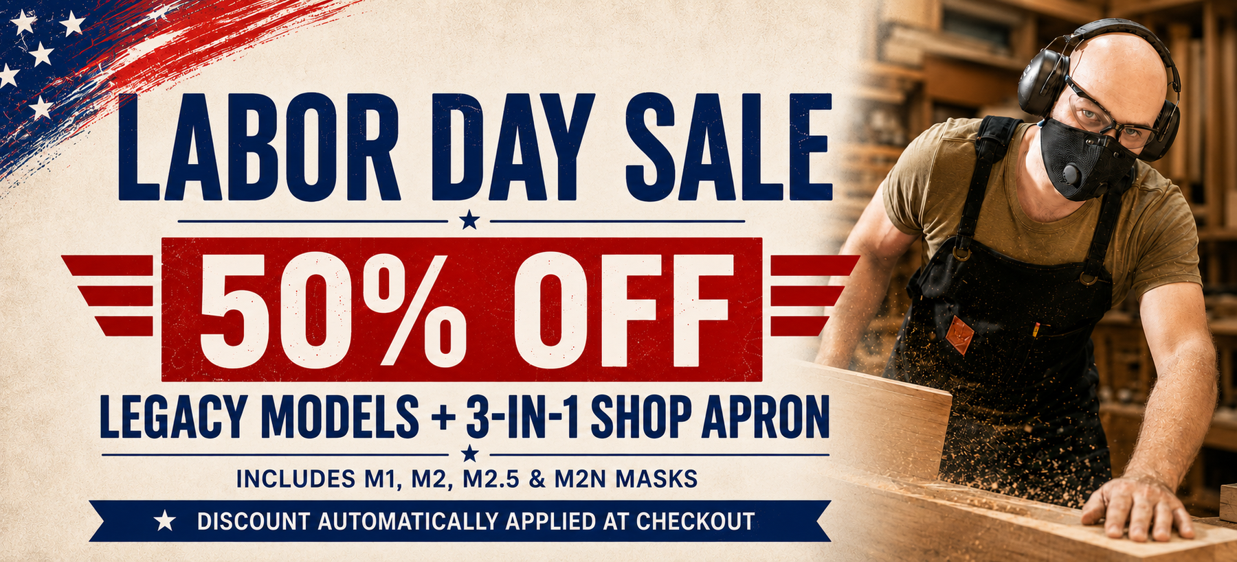 50% Off RZ Mask and Work Apron Labor Day Deal